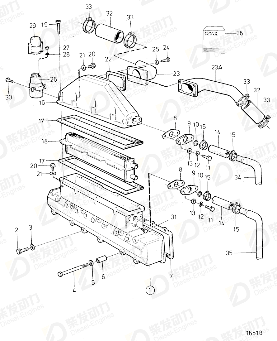 volvo penta Connecting pipe 3825224 Drawing volvo penta Connecting pipe 3825224 Drawing